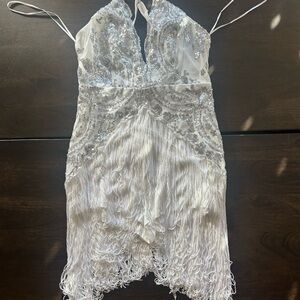 Hot Miami Styles White Sequin Fringe Dress